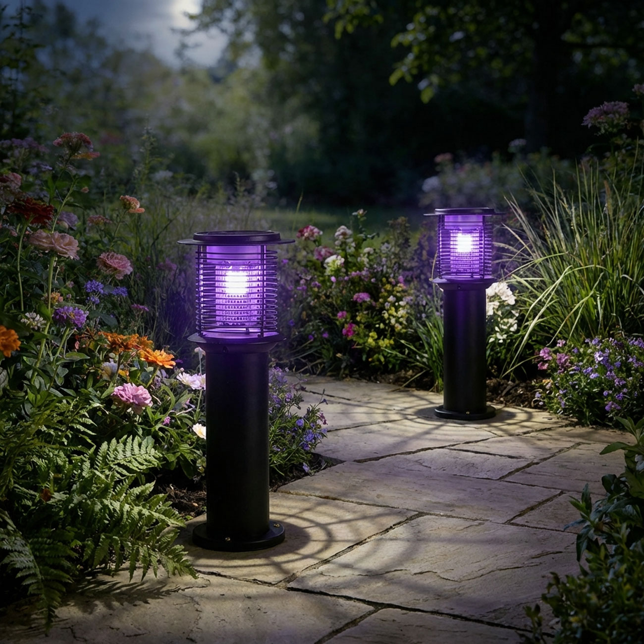 2er-Set Solar Gartenlampe mit Mückenvernichter, 25 x 60 cm, schwarz