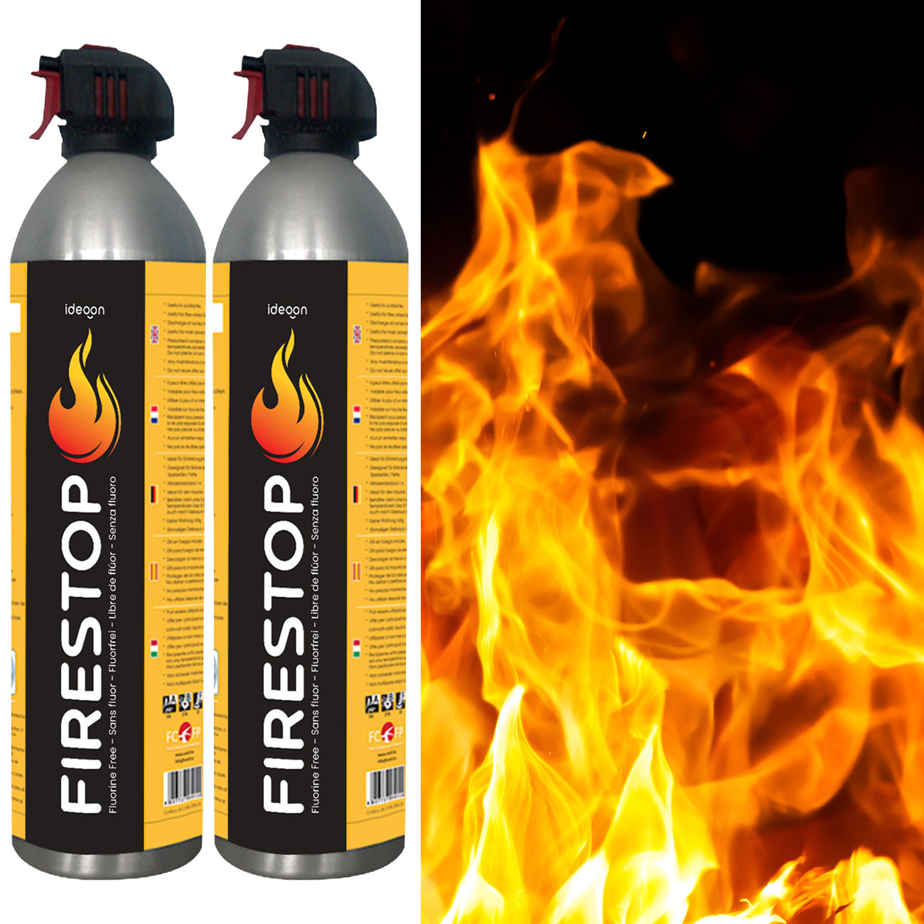 2er-Set Feuerlöschspray Firestop, Brandklasse A/F, Fluorfrei, 600ml