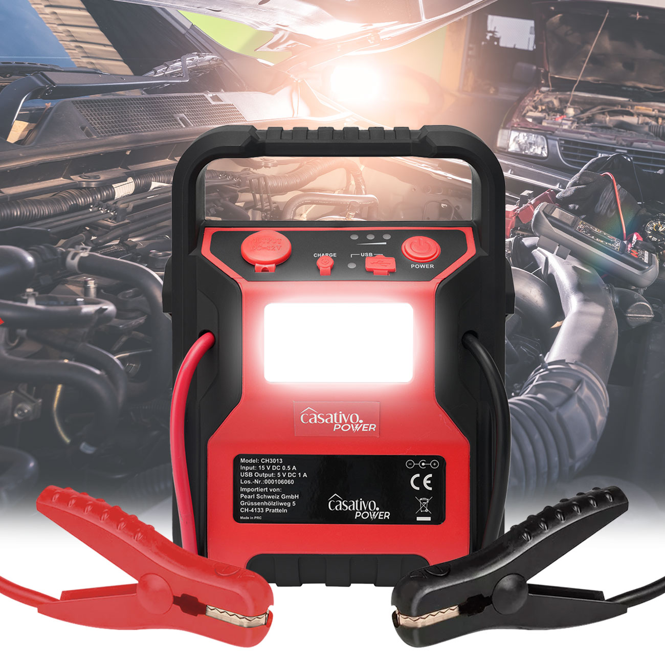 5in1 Starthilfe-Powerbank und Luftkompressor, USB, 12V 9.000mAh, 600A 250psi/17bar