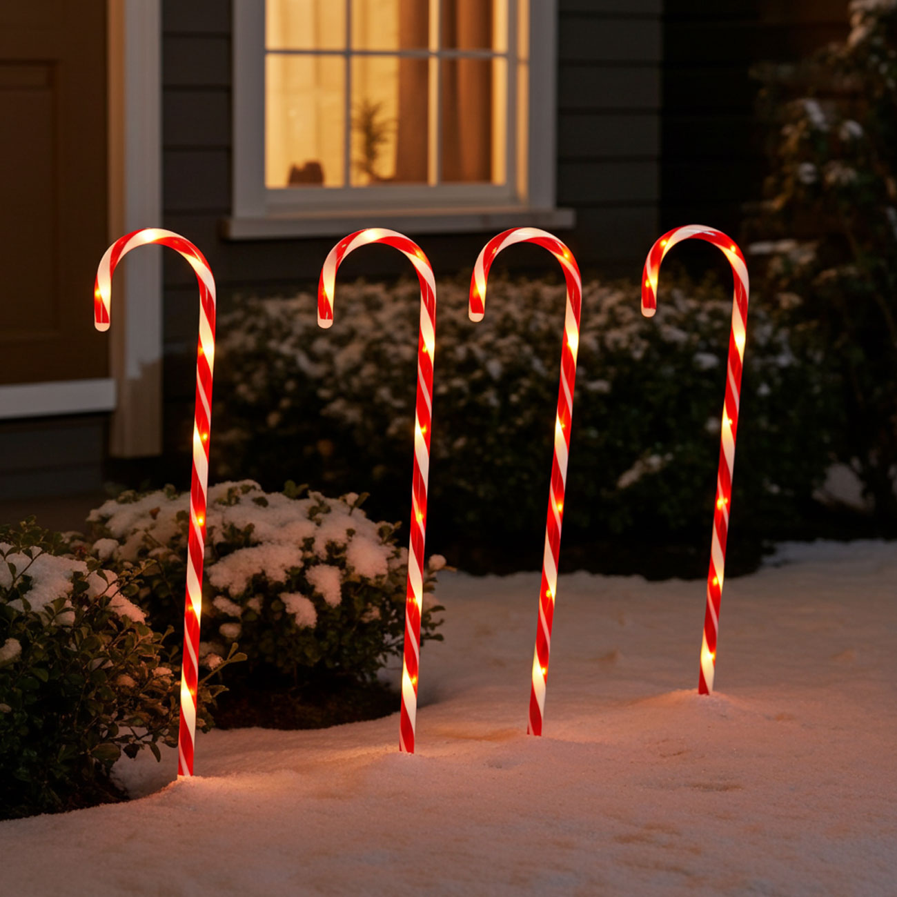 LED-Gartenstecker Zuckerstange, 4 Stück, rot-weiss, je H 74 cm