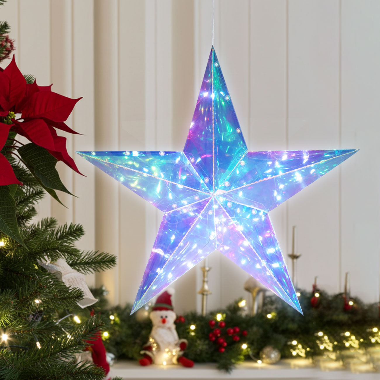 Weihnachtsstern Regenbogen mit 40 LEDs, kaltweiss, 52 x 14 x 51 cm