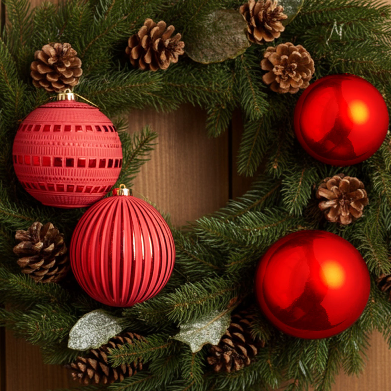 Weihnachtskugeln, 4 Stk., rot, Ø 15 cm, 3 verschiedene Designs