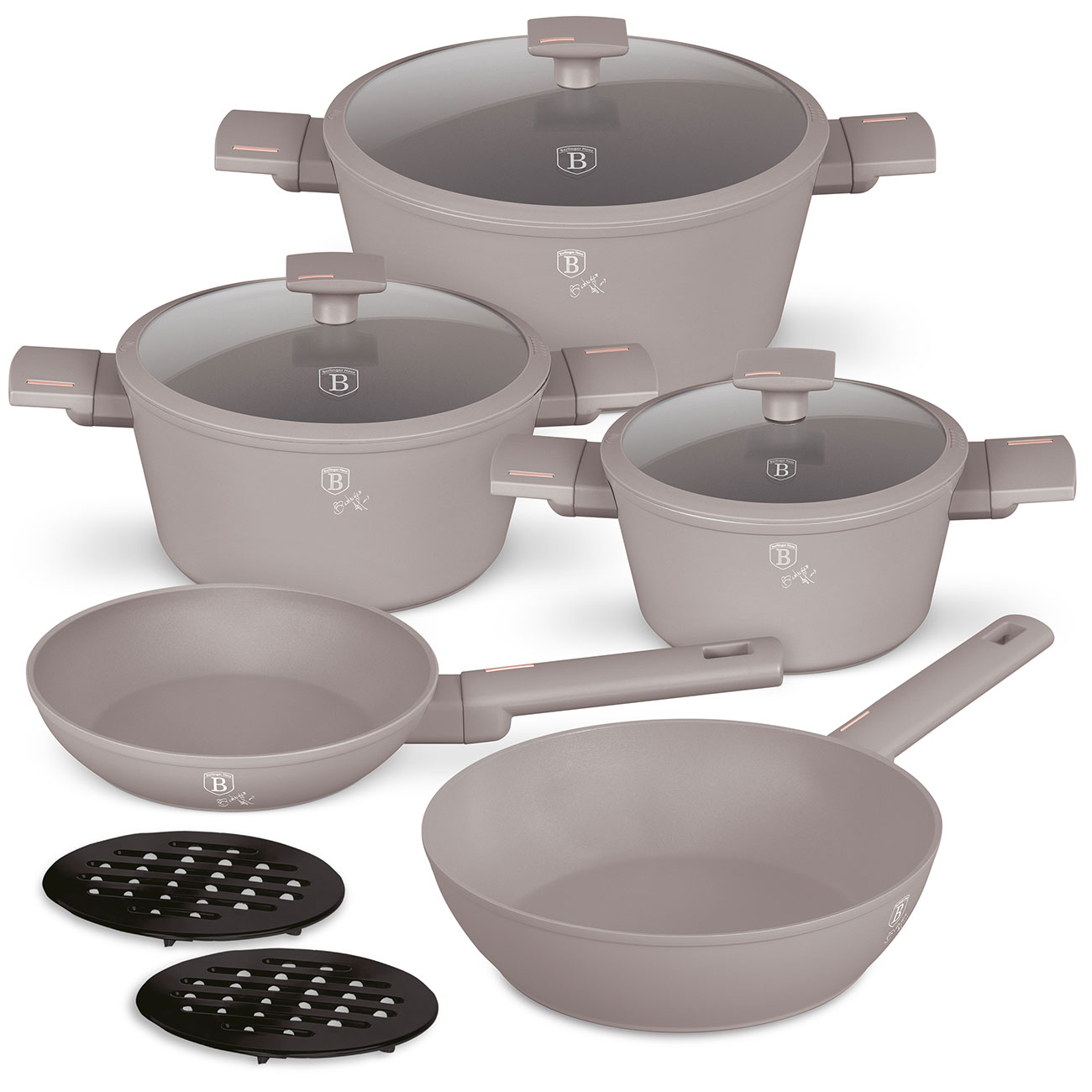 Design Kochset inkl. Untersetzer, 10-teilig, taupe