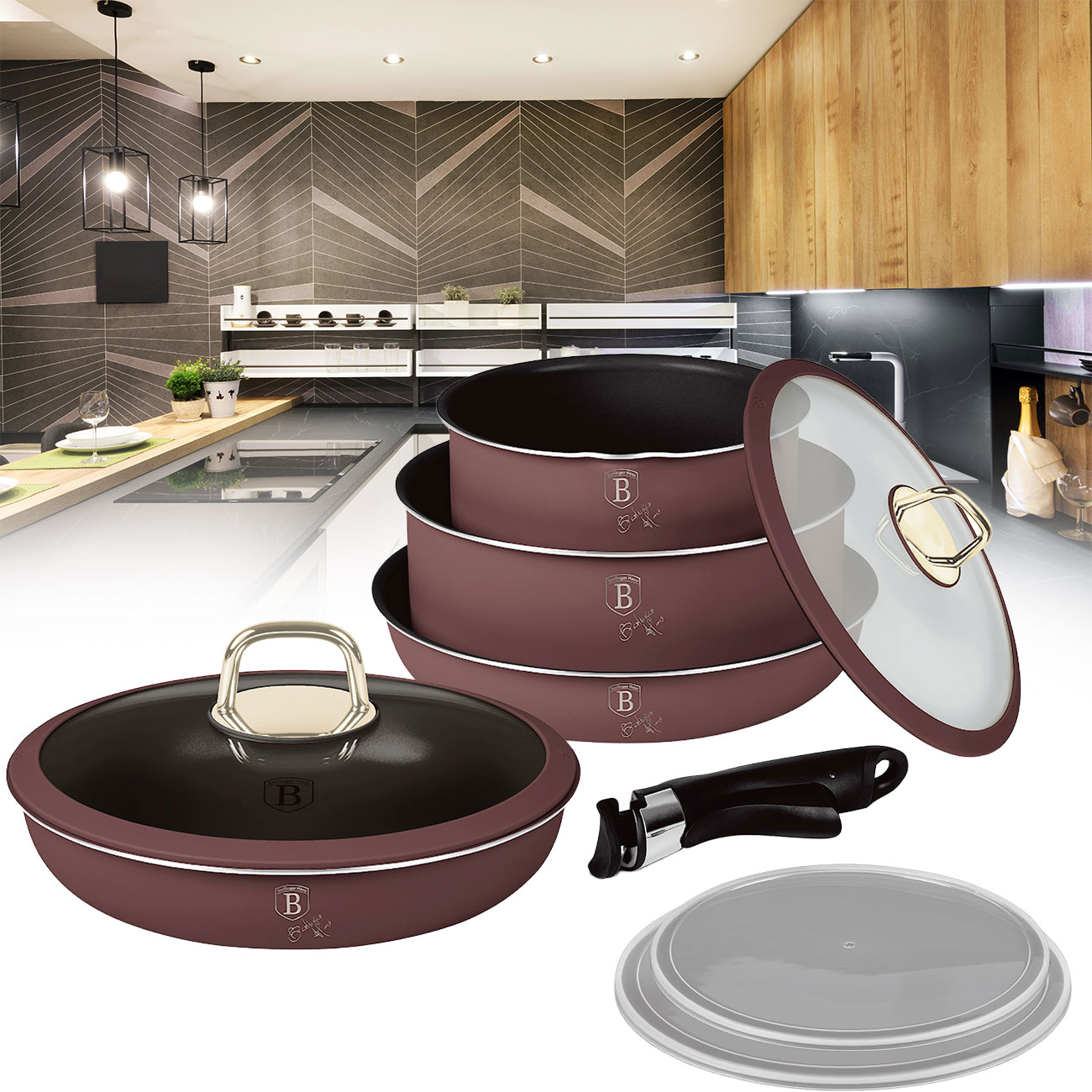 Design Kochset inkl. Smart Lids, 9-teilig, bordeaux