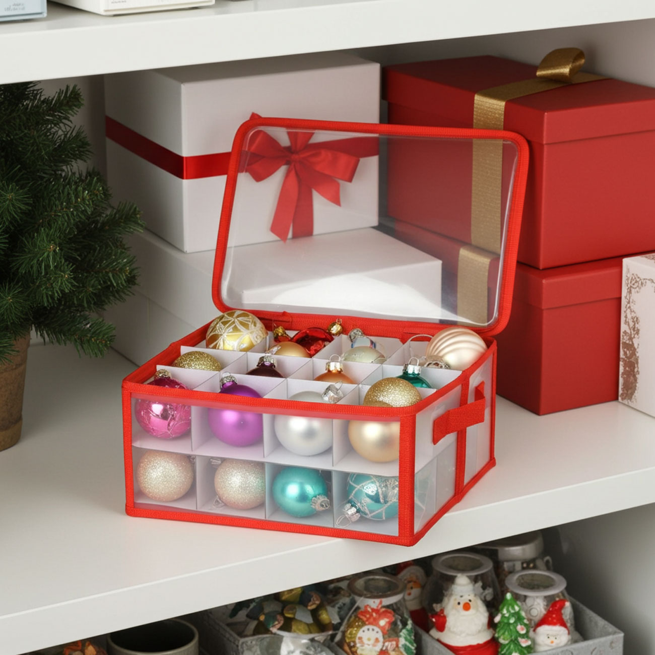 Aufbewahrungsbox für Weihnachtskugeln mit 32 Fächern, 34 x 34 x 17 cm