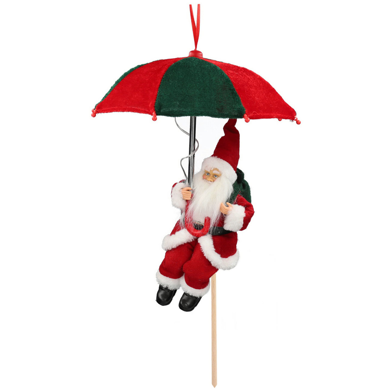 Weihnachtsmann mit Fallschirm und LED-Beleuchtung, grün-rot, H 30 cm