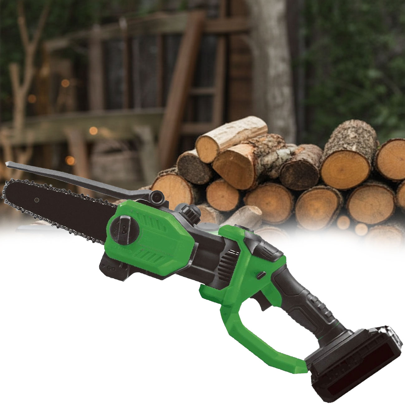 Akku-Kettensäge, einhändig bedienbar, 6 Zoll, inkl. Ersatz-Sägekette