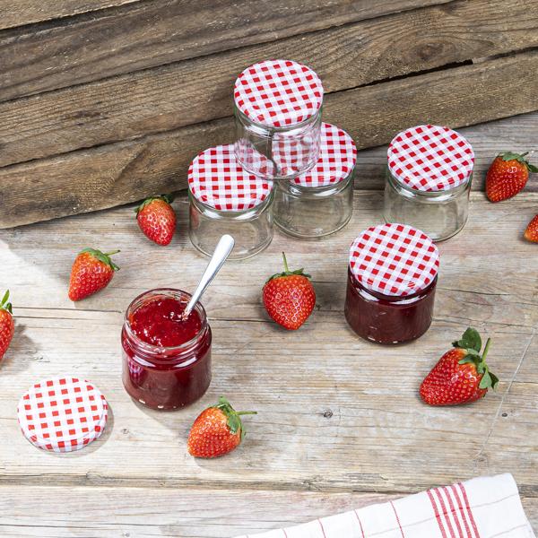 6er Set Einmachgläser - 315ml mit Schraubdeckel (Karo-Muster) - Praktische Sturzgläser ideal zum Einkochen von Marmelade & als Vorratsglas