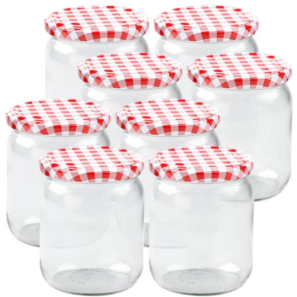 8er Set Einmachgläser - 540ml mit Schraubdeckel (Karo-Muster) - Praktische Sturzgläser ideal zum Einkochen von Marmelade & als Vorratsglas