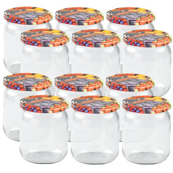 set di 12 vasetti per conserve - 540 ml con coperchio a vite (motivo frutta) - Pratici vasetti da muratore ideali per conservare la marmellata e come vasetti di stoccaggio