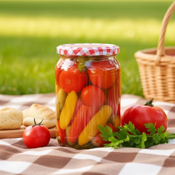 Lot de 4 Bocaux 720ml - Couvercle à Visser Motif Carreaux - Idéal Confiture, Stockage Alimentaire, Décoration - Verre Hermétique