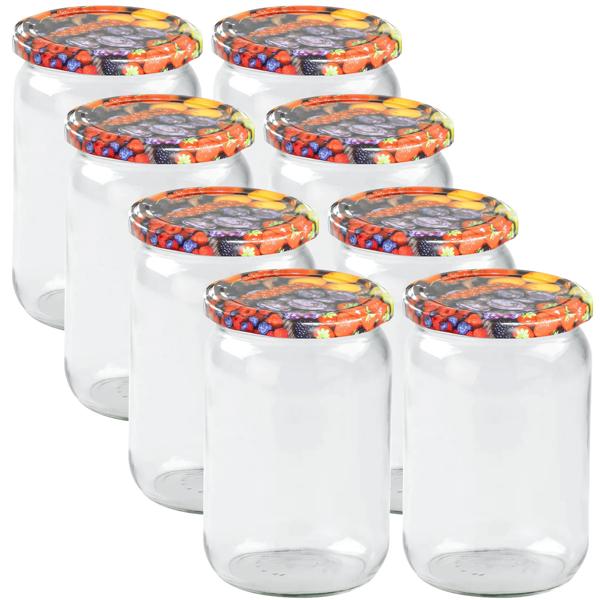 set di 8 vasetti per conserve - 720 ml con coperchio a vite (motivo a frutta) - Pratici vasetti da muratore ideali per conservare la marmellata e come vasetti di stoccaggio