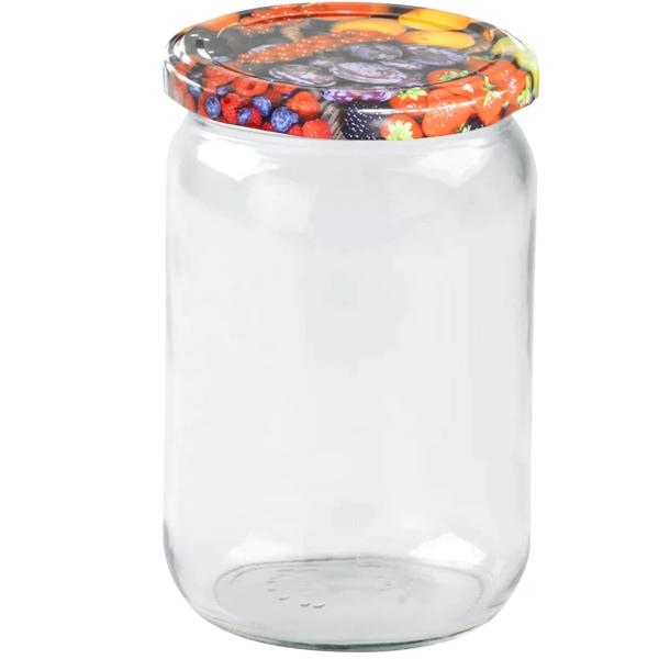12er Set Einmachgläser - 720ml mit Schraubdeckel (Früchte-Muster) - Praktische Sturzgläser ideal zum Einkochen von Marmelade & als Vorratsglas