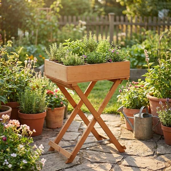 Edler Kräuter- und Anzuchttisch aus Holz, 58 x 38 x 75 cm, für gesunde Kräuter & Pflanzenanzucht auf Balkon & Terrasse