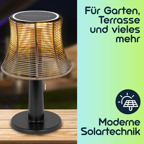 2er-Set Retro LED-Solar-Tischlampe mit Lampenschirm in Rattan-Optik , 21 x 33 cm, stimmungsvolle Beleuchtung für Garten & Terrasse, kabellos