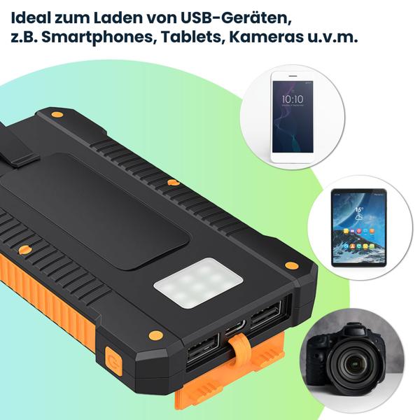Solar-Powerbank 8.000 mAh IP65: Robust, 2x USB-A, LED-Licht – Eine Outdoor-Ladestation für Smartphone & Tablet auf jeder Tour