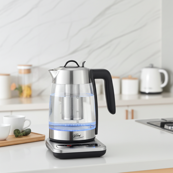 Tee- und Wasserkocher (2200W, 1,8L): Für Tee, Kaffee & mehr, Glas & Edelstahl, kabellos & mit Temperaturkontrolle & Abschaltautomatik
