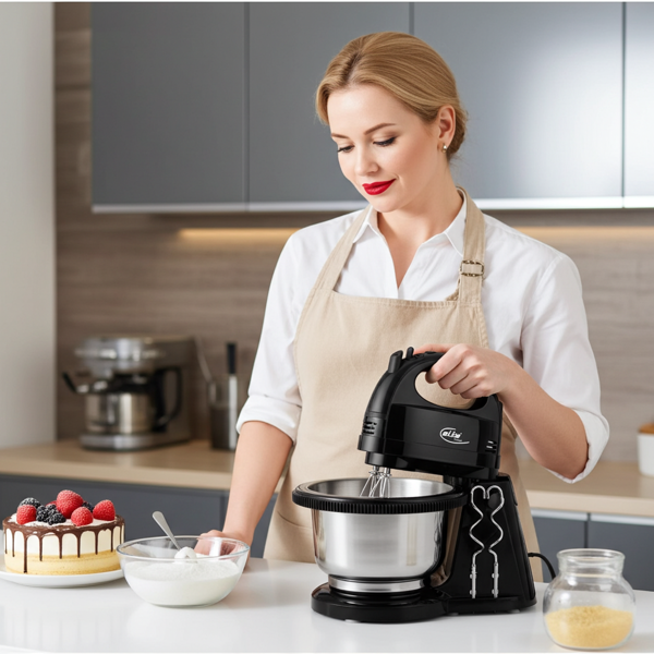 Turbo-Handrührgerät mit 2L Edelstahl-Rührschüssel: 300 Watt, Kraftvolles Rühren & Kneten, für Backen & Kochen, leistungsstark & vielseitig