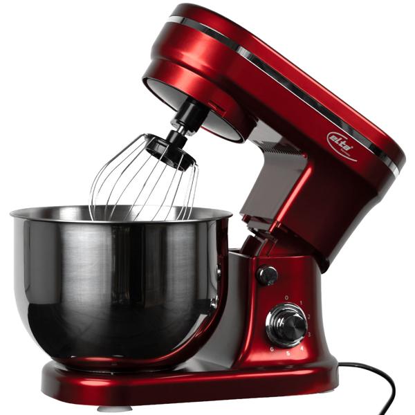 Design Küchenmaschine, edles Rot-Silber, 5 l Edelstahl-Schüssel, 1200 W - Hochwertig, modern & leistungsstark, für Backen, Kochen & mehr