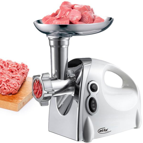 Professioneller elektrischer Fleischwolf, 1200W, silber-weiss, Edelstahl & Aluminium, 3 Lochscheiben, Wurstfüller, Premium-Qualität