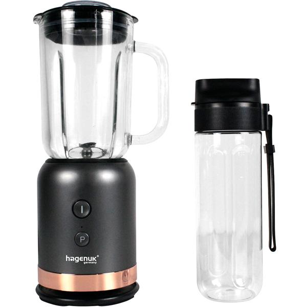 Mixeur sur socle 2-en-1 To-Go - Smoothies & Shakes Maison/Déplacement - 0.6L Verre/Tritan - 350W - Lames 6 Acier Inoxydable - Anthracite/Or Rose