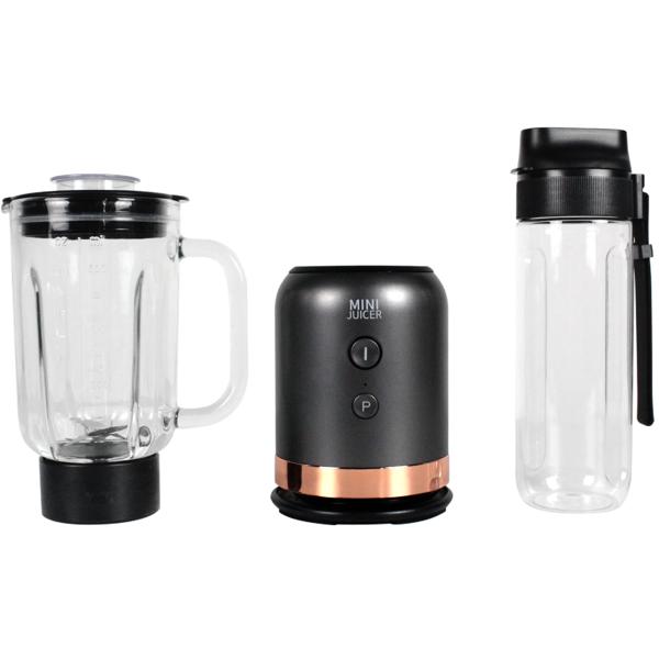 Mixeur sur socle 2-en-1 To-Go - Smoothies & Shakes Maison/Déplacement - 0.6L Verre/Tritan - 350W - Lames 6 Acier Inoxydable - Anthracite/Or Rose