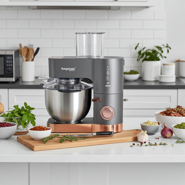 Premium Küchenmaschine 1200W mit 5,5L Schüssel – Elegantes Rührgerät mit Planetenrührwerk, Roségold-Akzenten & Zubehör