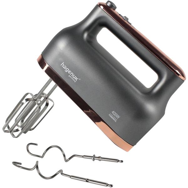 Premium Handmixer (400W): 5 Stufen + Pulse - für perfekten Teig, Sahne - Rühren & Kneten in edlem Design mit roségoldfarbenen Applikationen