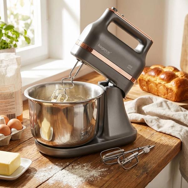 Premium Turbo-Handrührgerät mit 3,5L Edelstahl-Rührschüssel: 400 Watt, Kraftvolles Rühren & Kneten, für Backen & Kochen, leistungsstark & vielseitig