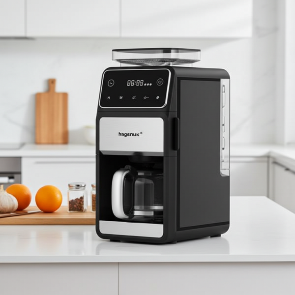 Premium Kaffeemaschine mit Flach-Mahlwerk, 1,5 l: verschiedene Mahlgrade, stylisch und robust für frisch gemahlenen und aromatischen Kaffeegenuss