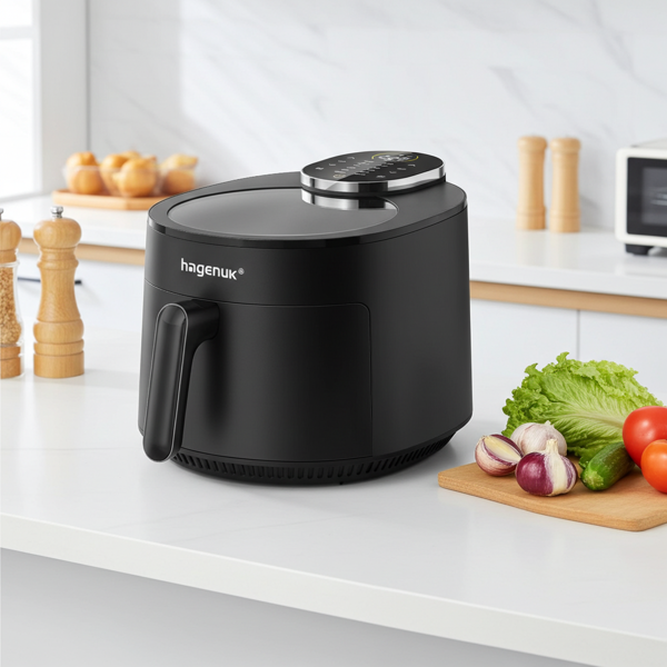 Friteuse à air chaud infrarouge innovante - Technologie silencieuse - 5L - 1500W - Écran tactile - 12 programmes - Fenêtre de contrôle - Hagenuk