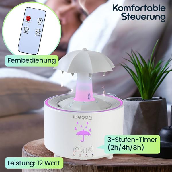 Aroma Diffuser 300ml mit Regenlampe – Schirm Design, 7 Farben LED, Timer & Fernbedienung, Luftbefeuchter zur Aromatherapie & beruhigende Atmosphäre