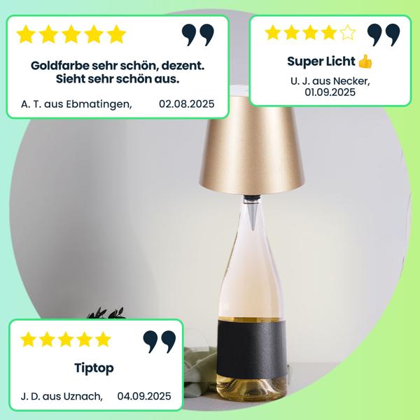 Edle Akku Flaschenlampe Gold: Dimmbar, 3 Lichtfarben: Verwandelt Flaschen in stimmungsvolle Leuchten