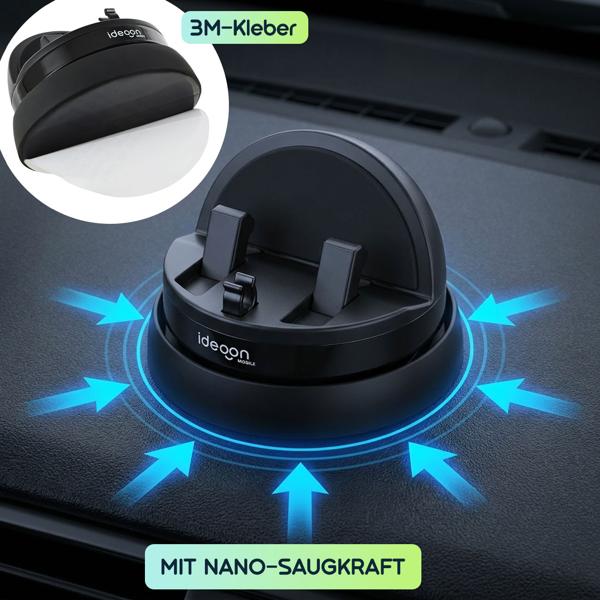 Auto Smartphone Halterung 360° mit Nano-Saugkraft – Premium Handyhalterung für Auto & Schreibtisch mit 3M-Klebestoff-Befestigung