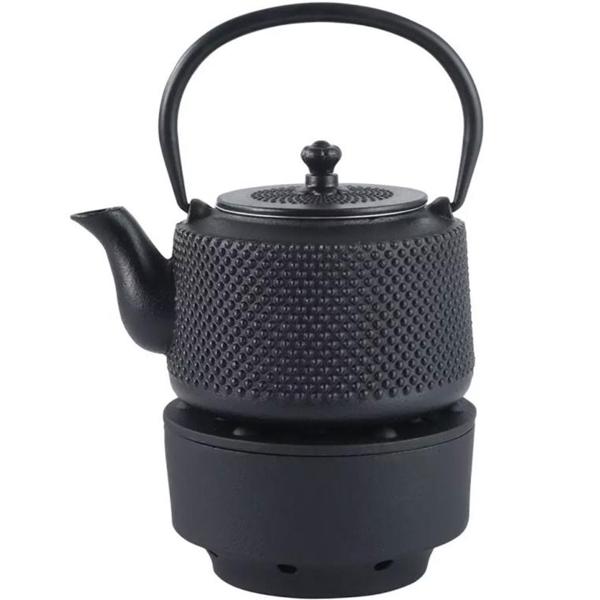 Elegante Teekanne mit Rechaud aus Gusseisen, schwarz: für langanhaltende Wärme & stilvollen Teegenuss