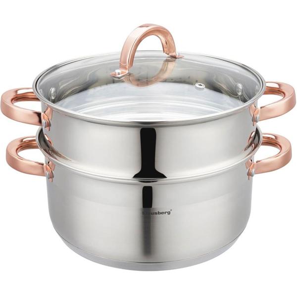 Edler Kochtopf inklusive Dampfeinsatz und Deckel, silber-roségold, 5 l - schonendes Garen durch Dampf - geeignet für alle Herdarten