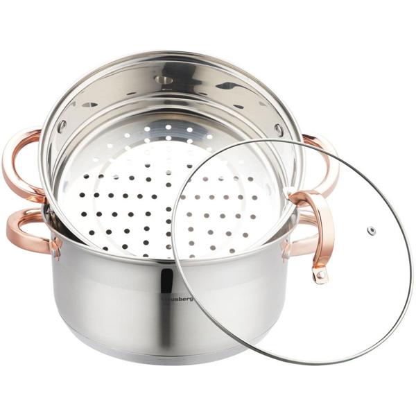 Edler Kochtopf inklusive Dampfeinsatz und Deckel, silber-roségold, 5 l - schonendes Garen durch Dampf - geeignet für alle Herdarten