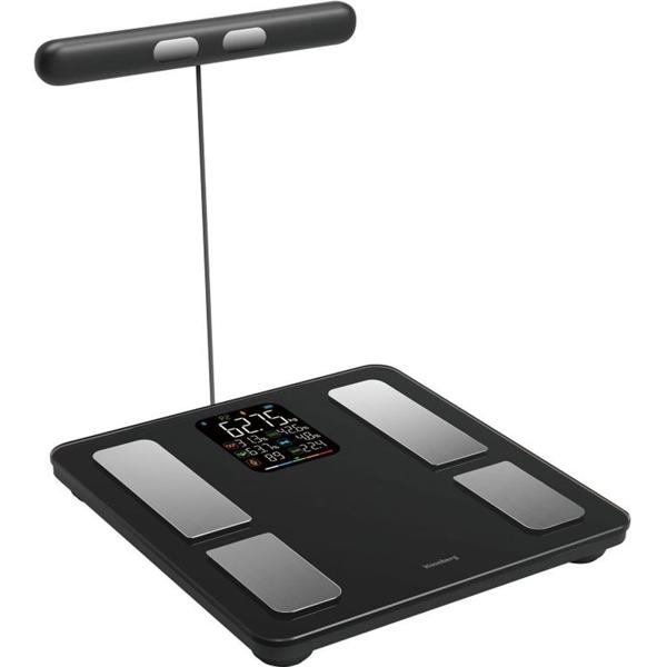 Profi Personenwaage mit Handsensoren & digitalem Farbdisplay, schwarz: umfangreiche Körperanalyse für Gesundheit & Fitness, präzise Messungen