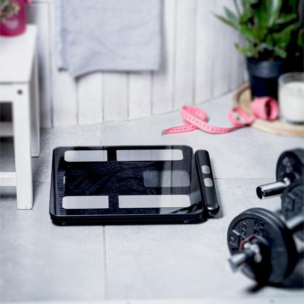 Profi Personenwaage mit Handsensoren & digitalem Farbdisplay, schwarz: umfangreiche Körperanalyse für Gesundheit & Fitness, präzise Messungen