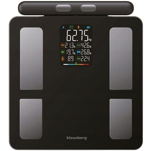 Profi Personenwaage mit Handsensoren & digitalem Farbdisplay, schwarz: umfangreiche Körperanalyse für Gesundheit & Fitness, präzise Messungen