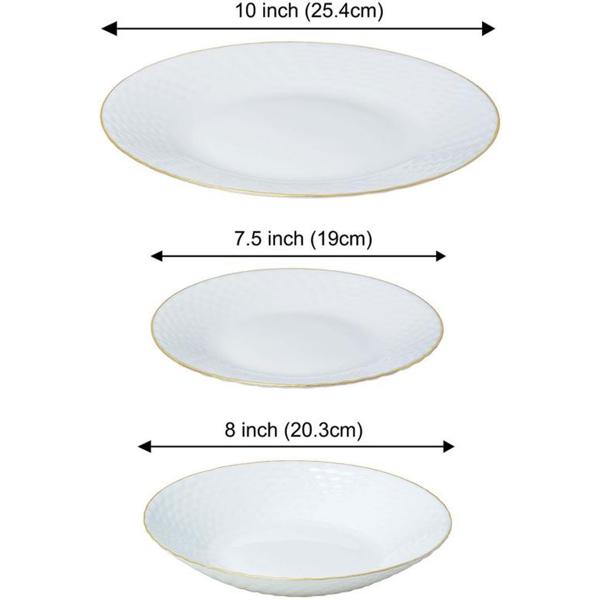 Edles 18-teiliges Geschirr-Set aus Glas opal-weiss mit Goldrand - für 6 Personen - spülmaschinen- & mikrowellengeeignet - hochwertig & zeitlos