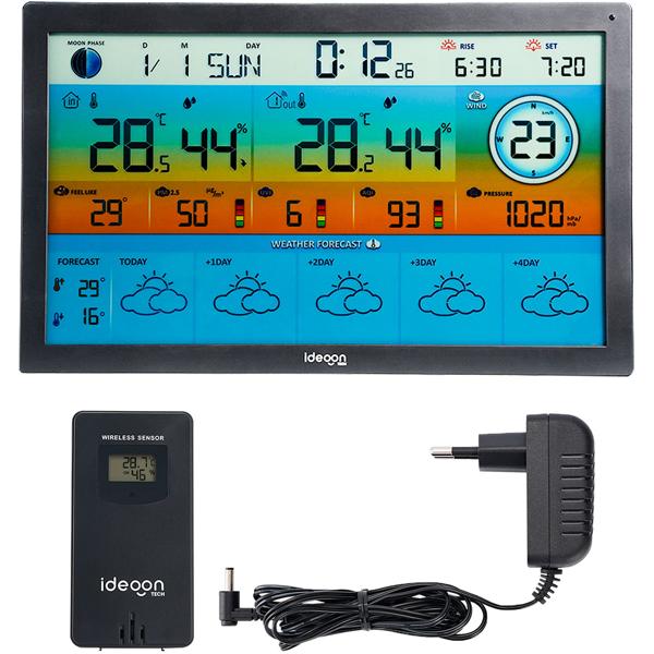 WLAN Funk Wetterstation mit XXL-Farb-Display – 5 Tage Wettertrend, Thermometer/Hygrometer, Feinstaub & UV-Index, Barometer, Tuya App