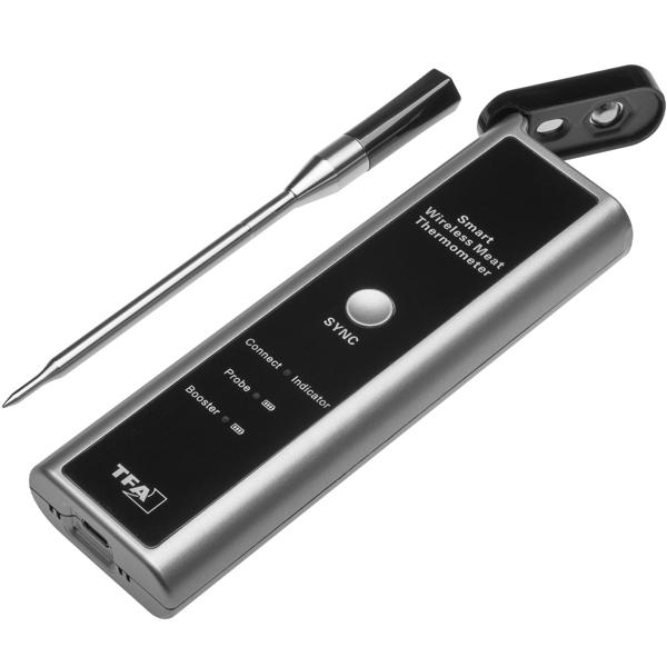 Präzises smartes Fleisch-, Braten- & Ofenthermometer, bis +300 °C, kabelloser Fühler aus Edelstahl, App-Steuerung für BBQ, Grill, Smoker, Backofen