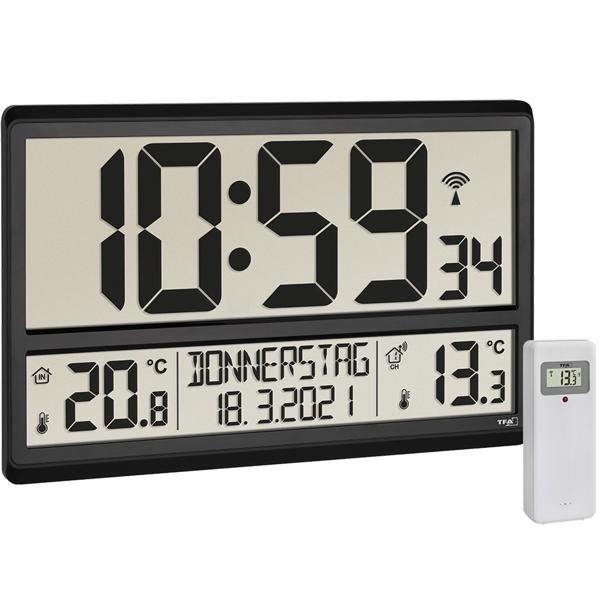 Digitale XL-Funkuhr: Mit Aussen-/Innentemperatur & grossem Display, präzise, modern & gut ablesbar, für Haus, Büro und Küche