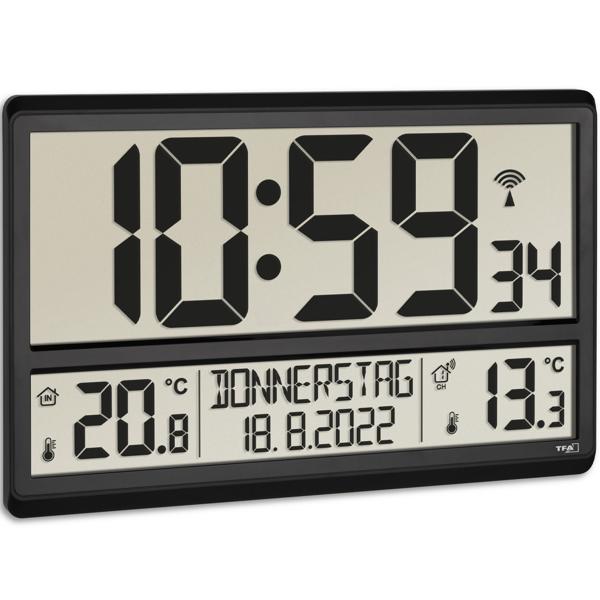 Digitale XL-Funkuhr: Mit Aussen-/Innentemperatur & grossem Display, präzise, modern & gut ablesbar, für Haus, Büro und Küche