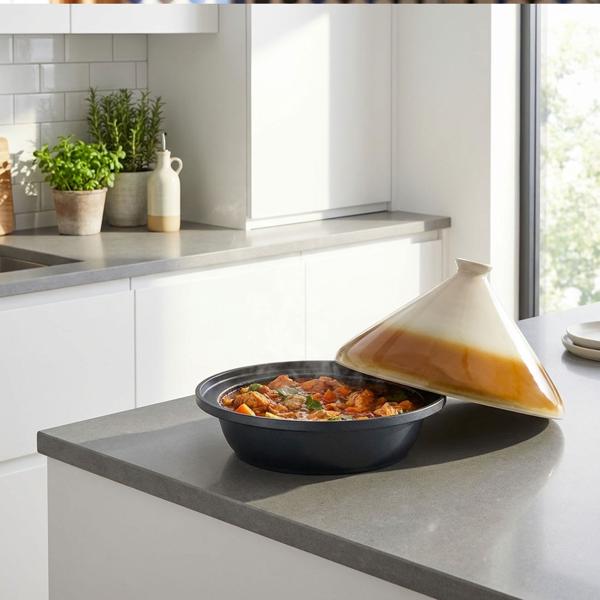 Traditionelle Tagine (Tajine) mit Deckel aus Keramik, 2,5 l, Ø 30 cm: Für schonendes Schmoren & aromatische Gerichte, marokkanische Küche