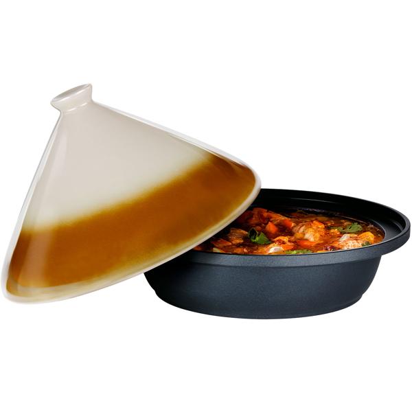 Tagine tradizionale (tajine) con coperchio in ceramica, 2,5 litri, Ø 30 cm: per brasare delicatamente e preparare piatti aromatici, cucina marocchina