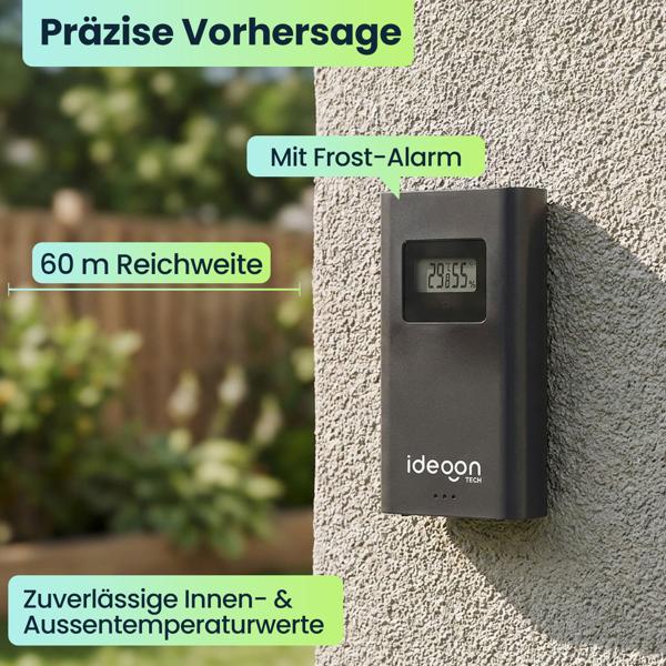 Moderne Funk-Wetterstation farbig: Rahmenloses LCD-Display für präzise Wetterprognose & Hygrometer – Mit Aussensensor