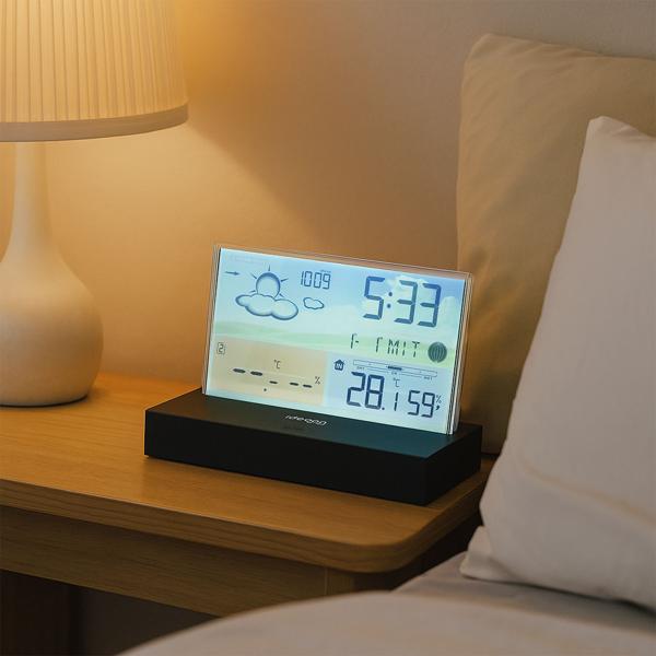 Moderne Funk-Wetterstation farbig: Rahmenloses LCD-Display für präzise Wetterprognose & Hygrometer – Mit Aussensensor