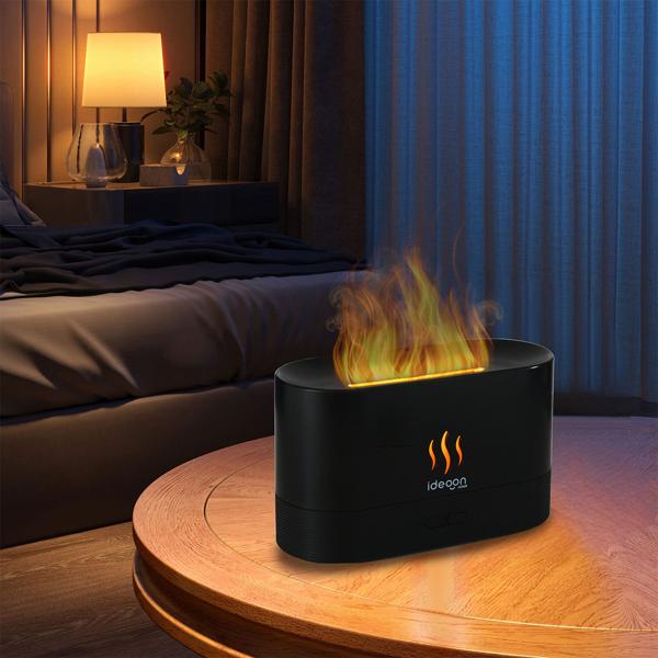 Stilvoller Aroma Diffuser mit Flammeneffekt – Ultraleiser Ultraschall Duftbefeuchter, USB, Auto-Stop, 10h Laufzeit für Schlafzimmer & Büro